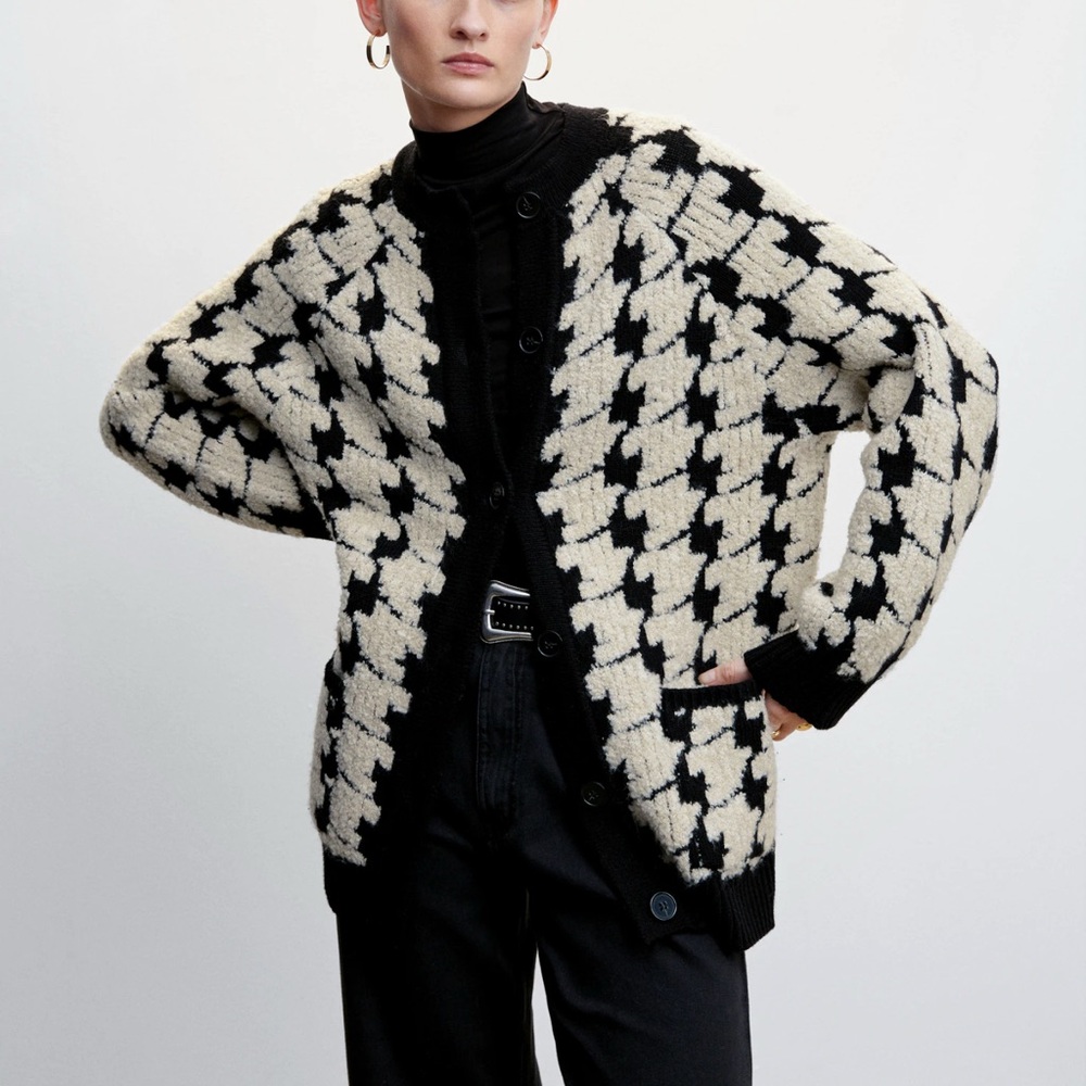 Mango Black and White Houndstooth Cardigan
